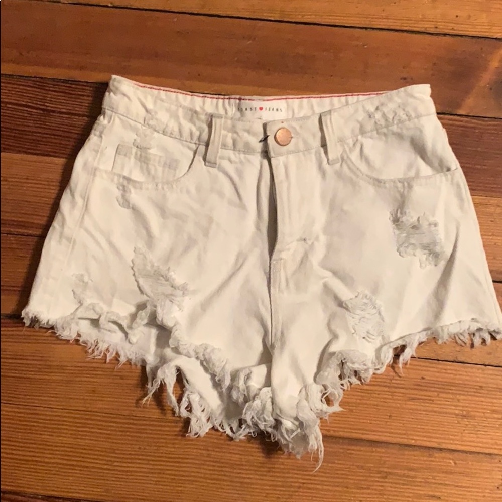 Size small high waisted white distressed shorts